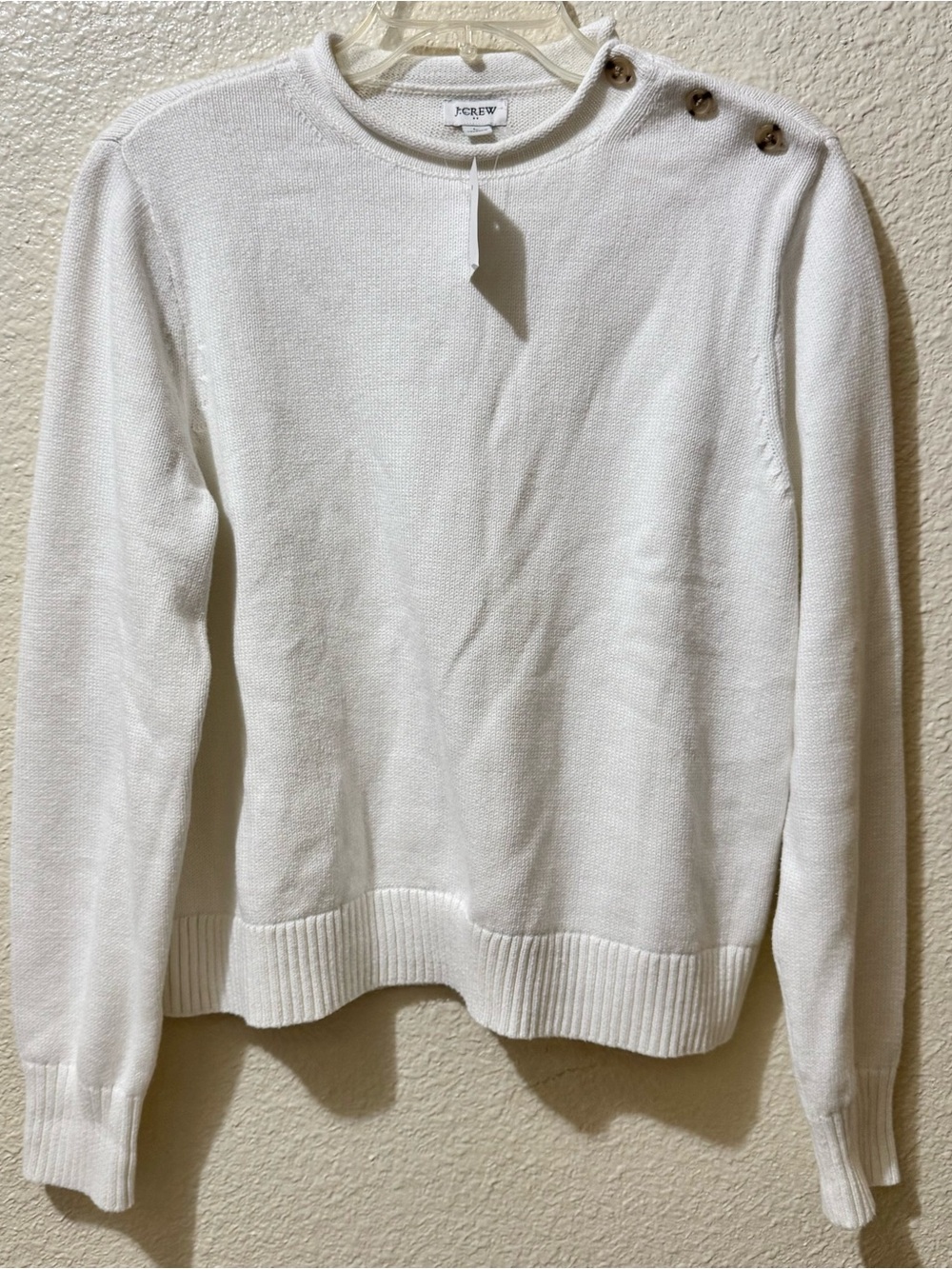 J. Crew Factory Crewneck Rolled Hem Sweater with Button Shoulder Detail L